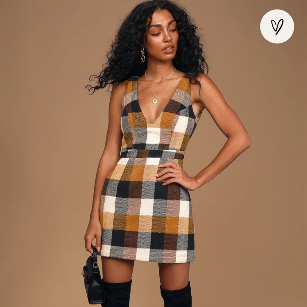Lulu's Forever Classic Orange Multi Plaid Sleeveless Mini Dress - like new!